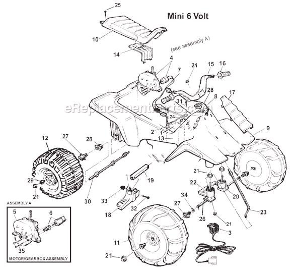 Page A Diagram and Parts List for 76920-9993  Power Wheels Ride-On ATVs